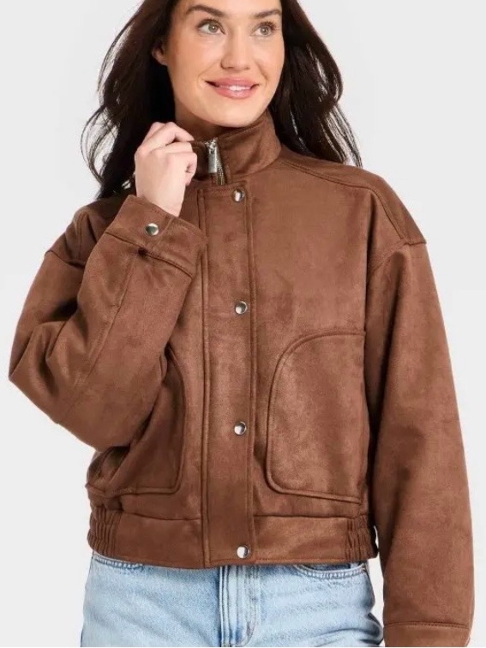 Universal Thread Brown Suede-Look Bomber Jacket